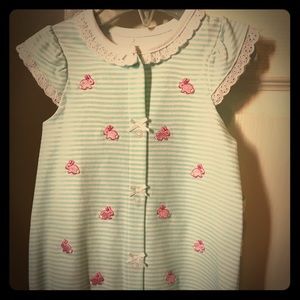 NWT- 12 month Teal and pink bunny onesie outfit